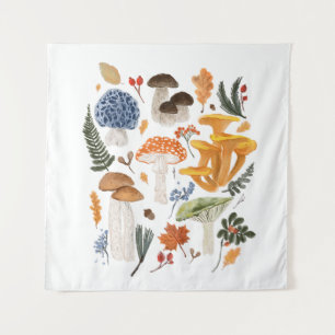 Whimsical Forest Mushrooms Waterverf illustratie Wandkleed