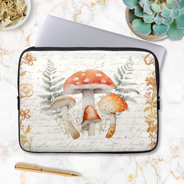 Whimsical Forest Paddestoel  letter Decoupage Laptop Sleeve (In situ, office working table)