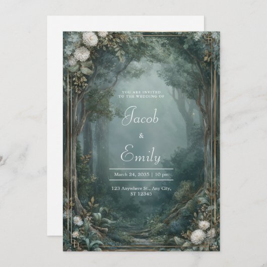 Whimsical Forest Path Wedding Kaart (Voorkant / Achterkant)