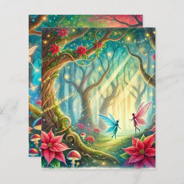 Whimsical Forest & Poinsettia Scrapbook Papier (Voorkant / Achterkant)