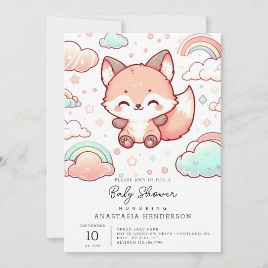Whimsical Fox Baby shower Kaart (Voorkant)
