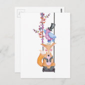 Whimsical Fox & Bird Briefkaart (Voorkant / Achterkant)