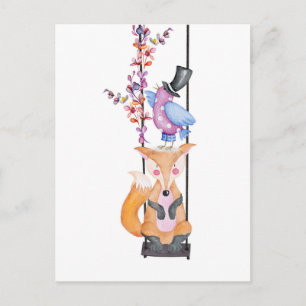 Whimsical Fox & Bird Briefkaart