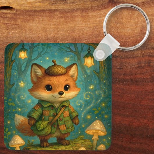 Whimsical Fox Explorer Art Sleutelhanger (Achterkant)