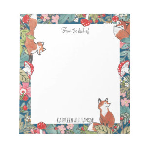 Whimsical Fox Foxes Mushroom Blauwgroen Woodland Notitieblok