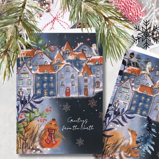 Whimsical Fox Greetings from the Nordic Village Feestdagen Kaart