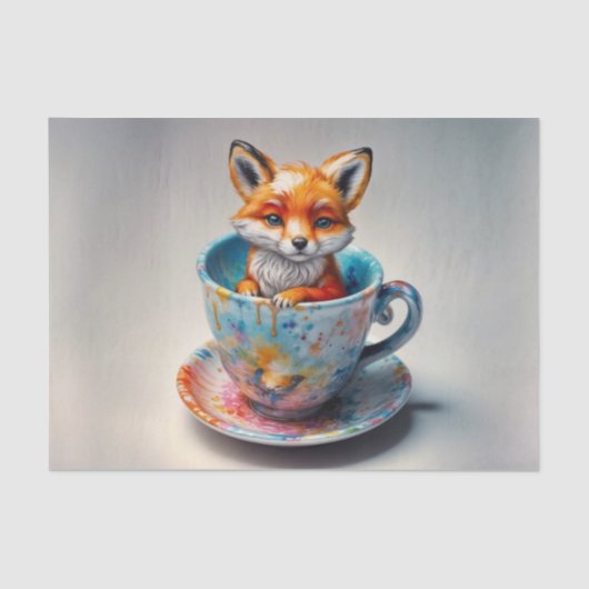 Whimsical Fox Kit in Teacup Decoupage Papier (Voorkant)