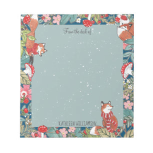 Whimsical Fox Mushroom Blauwgroen Woodland Kerstmi Notitieblok