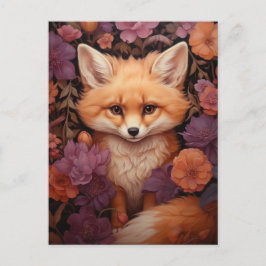Whimsical Fox op een Bed van Herfst Bloemen Briefkaart