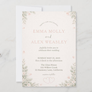 Whimsical Fox & Pastel Floral Wedding Invitation Kaart