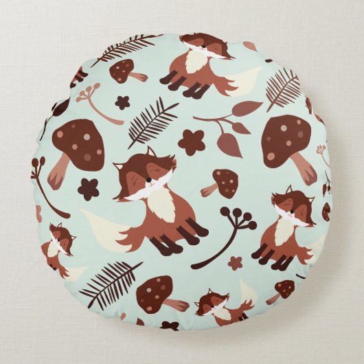 Whimsical Fox Rond Kussen (Voorkant)