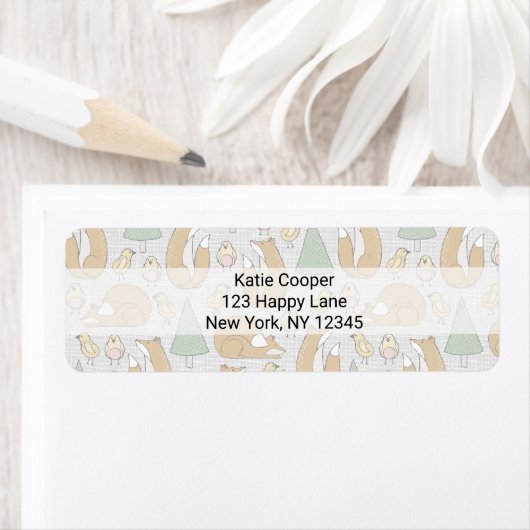 Whimsical Foxes, Birds and Trees Illustrated Etiket (Insitu)