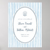 Whimsical Frame Blue Stripes Wedding Welcome Sign Poster (Voorkant)
