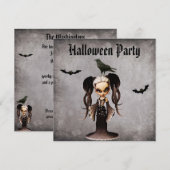 Whimsical Frankie Bride & Crow Damask Halloween Kaart (Voorkant / Achterkant)