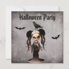 Whimsical Frankie Bride & Crow Damask Halloween Kaart
