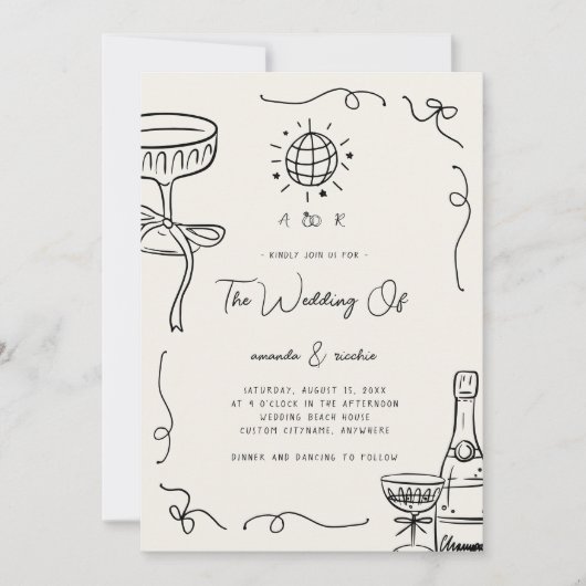 Whimsical Frans Feestelijk Monogram Handgetekende Kaart (Voorkant)