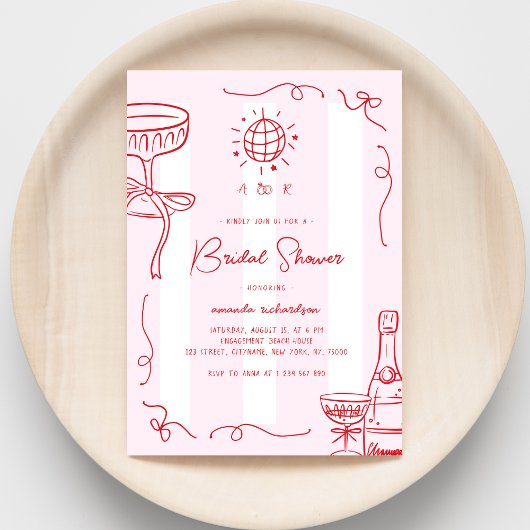 Whimsical French Fun Hand Drawn Bridal Shower Kaart