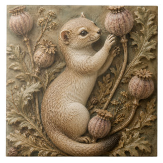 Whimsical Fret & Papaver Zaadpeulen Herfst Tegeltje