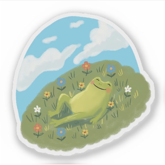 Whimsical Frog Chilling On The Hill Illustration Sticker (Voorkant)