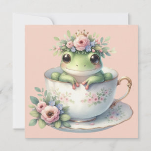 Whimsical Frog in Floral Teacup Flat Wenskaart Kaart