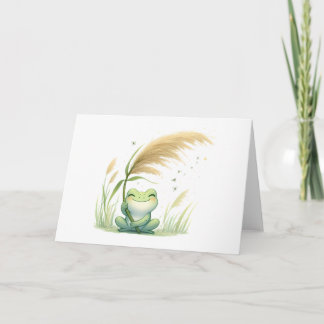 Whimsical Frog met Pampas Grass Blank Groet Kaart