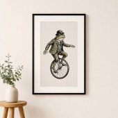 Whimsical Frog op een monocycle vintage stijl post Perfect Poster