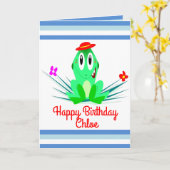 Whimsical Frog Personalized Birthday Kaart (Gele Bloem)