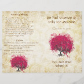 Whimsical Fuchsia Heart Leaf Tree Wedding Program (Voorkant)