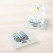 Whimsical Fully Lit Menorah Giftable Glazen Onderzetter (Schuin)