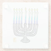 Whimsical Fully Lit Menorah Giftable Glazen Onderzetter (Achterkant)