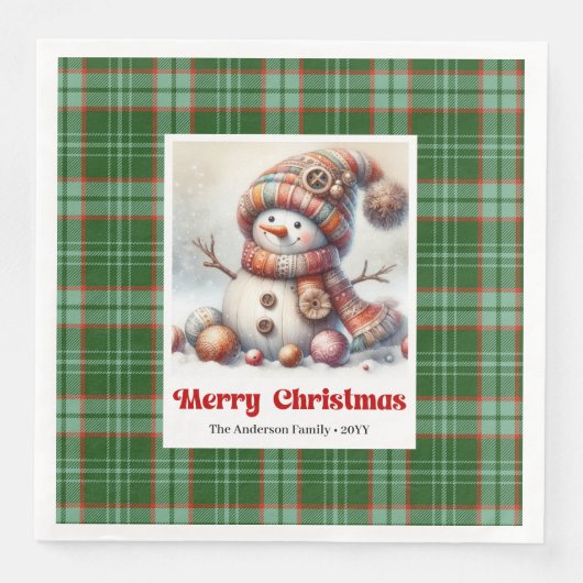 Whimsical Fun Christmas Snowman Editable Napkins Servet (Voorkant)