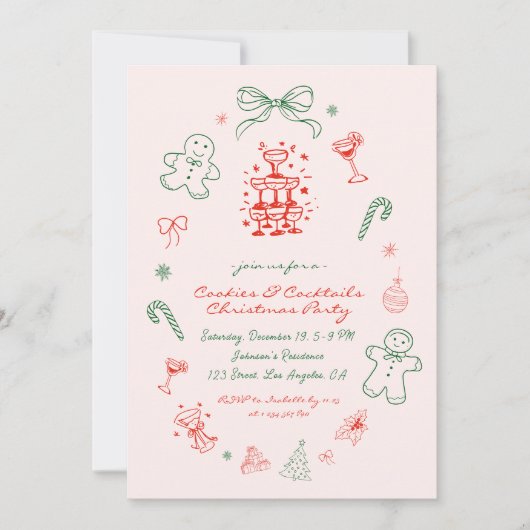 Whimsical Fun Cookies & Cocktails Kerstfeest Kaart (Voorkant)