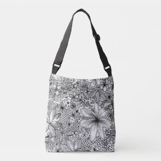Whimsical Fun Funky Black and White Floral Crossbody Tas