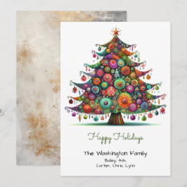 Whimsical Fun Kerstboom Illustratie Happy Feestdagenkaart