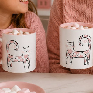 Whimsical Fun Roze Bloemenkleed Kat Think Pink Mok