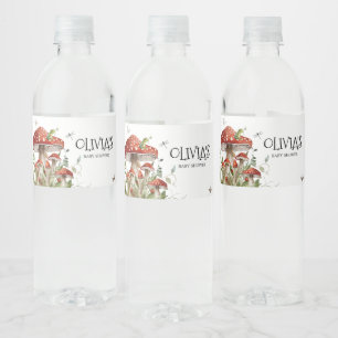 Whimsical Fungi Mushroom Herfst Baby shower Waterfles Etiket