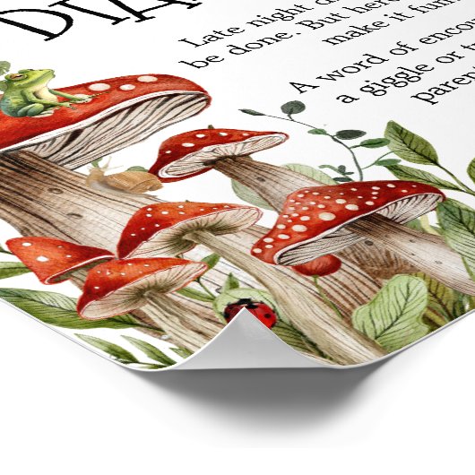 Whimsical Fungi Mushroom Herfst Late Night Luiers Poster (Hoek)