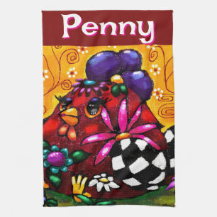 Whimsical Funky Chunky Floral Chicken Gepersonalis Theedoek