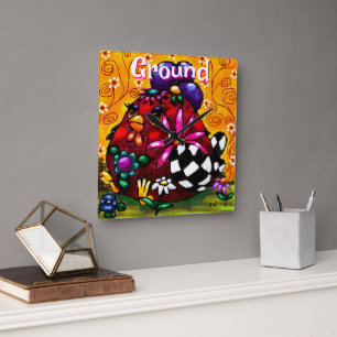Whimsical Funky Chunky Floral Chicken Gepersonalis Vierkante Klok