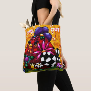 Whimsical Funky Chunky Floral Chicken Kleurrijk Draagtas