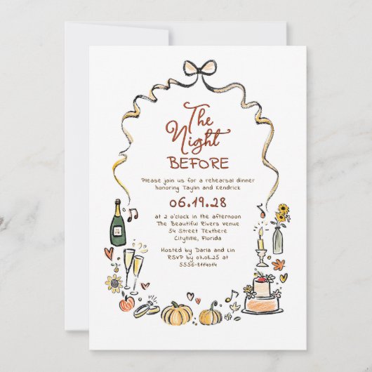 Whimsical Funky Hand Drawn Fall Rehearsal Dinner Kaart (Voorkant)