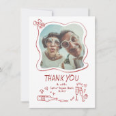 Whimsical Funky Hand Drawn Wedding Photo Bedankkaart (Voorkant)
