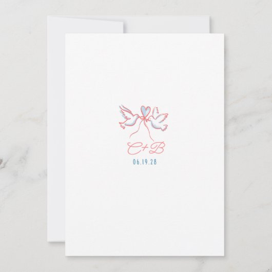 Whimsical Funky Hand getekend Roze Blauw Huwelijk Kaart (Achterkant)