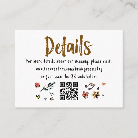 Whimsical Funky Hand getrokken bruiloft details QR Informatiekaartje (Voorkant)