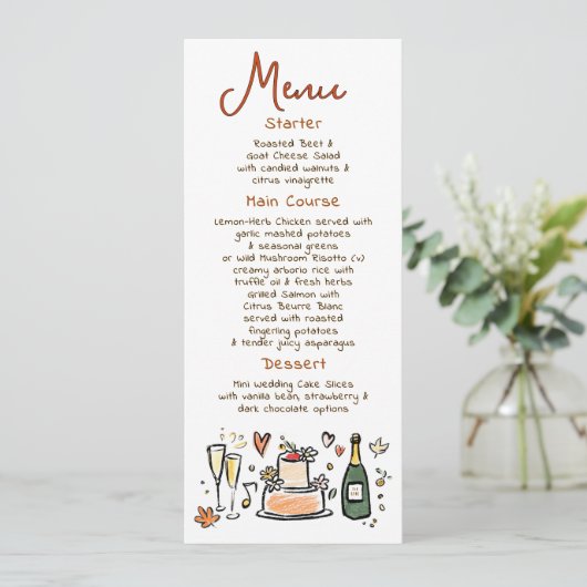 Whimsical Funky Handwritten Fall Wedding Menu (Debout devant)