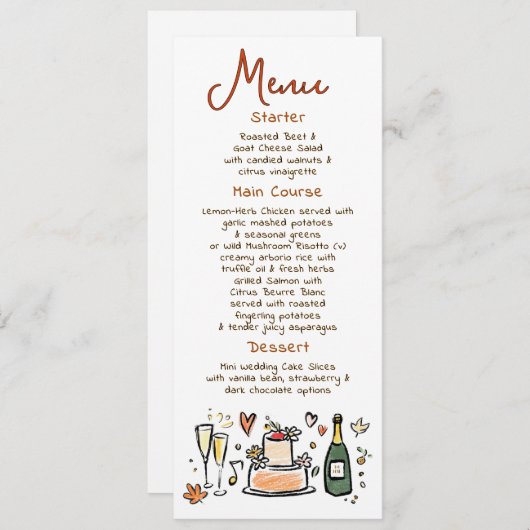 Whimsical Funky Handwritten Fall Wedding Menu (Devant / Derrière)