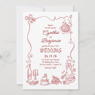 Whimsical Funky Met de Hand Getekende Bourgondisch Kaart