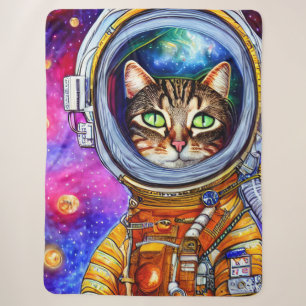 Whimsical Funny Astronaut Cat Sherpa Deken