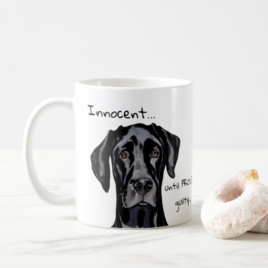 Whimsical Funny Black Great Dane Innocent Koffiemok (Met donut)