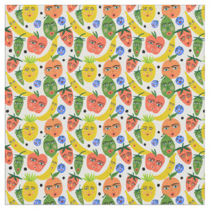 Whimsical Funny Fruit Salad Pattern Stof